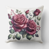 バーグンディエレガントバラウォーターカラー装飾用クッション クッション (正面)