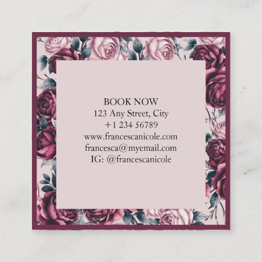 バーグンディエレガントバラスクエアビジネスカード スクエア名刺 (裏面)