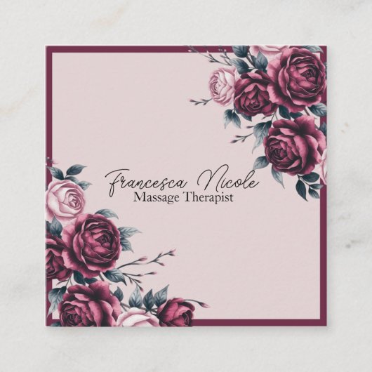 バーグンディエレガントバラスクエアビジネスカード スクエア名刺 (正面)