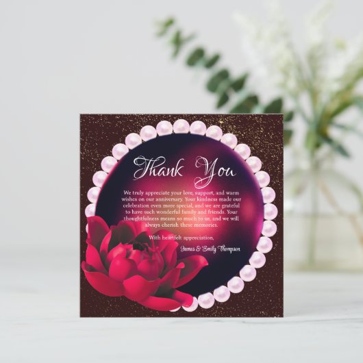 バーグンディエレガントバラパール結婚ズ記念日 サンキューカード (スタンド正面)