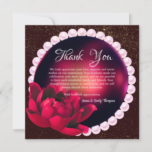 バーグンディエレガントバラパール結婚ズ記念日 サンキューカード (正面)