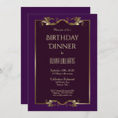 バーグンディエレガントパープル金ゴールド誕生日ディナーパーティー 招待状 (正面/裏面)