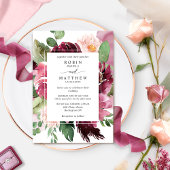 バーグンディエレガントピンクフローラの埃っぽいバラ結婚 招待状