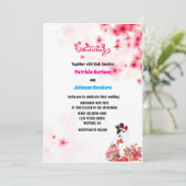 バーグンディエレガントピンクフローラの埃っぽいバラ結婚 招待状 (スタンド正面)