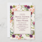 バーグンディエレガントピンクフローラブライダルシャワー 招待状 (正面)