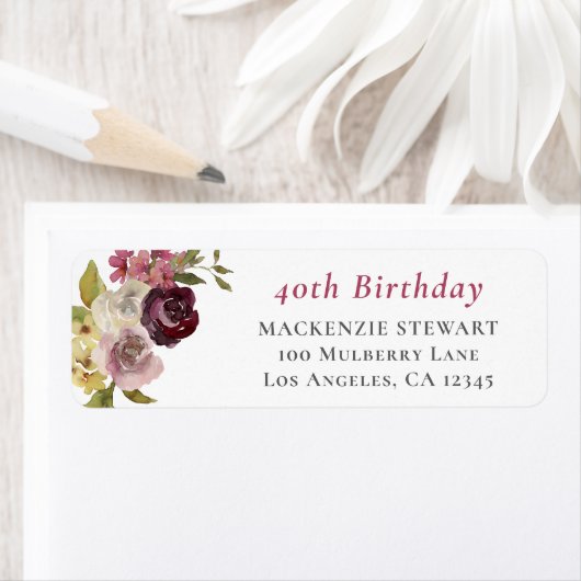 バーグンディエレガントピンクフローラ差出人住所 ラベル (インサイチュ)