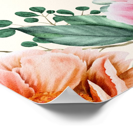 バーグンディエレガントピンクフローラ誕生日へようこそ ポスター (角)