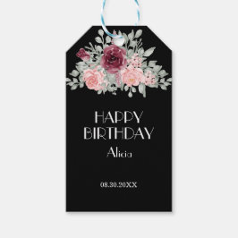 バーグンディエレガントピンクローズフローラ誕生日ギフトラベル ギフトタグ
