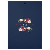 バーグンディエレガントピンク赤面フローラネイビーモノグラム クリップボード (裏面)