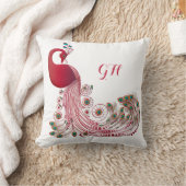 バーグンディエレガントピーコックの羽モノグラムの毛 クッション (ブランケット)