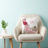 バーグンディエレガントピーコックの羽モノグラムの毛 クッション (椅子)