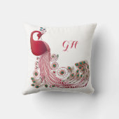 バーグンディエレガントピーコックの羽モノグラムの毛 クッション (裏面)