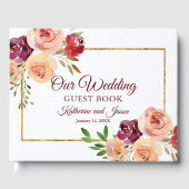 バーグンディエレガントピーチフローラロマン結婚ティーズ ゲストブック (正面)