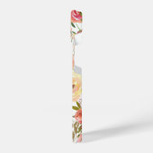 バーグンディエレガントピーチ水カラーフローラモノグラム iPhoneケース (左側面)