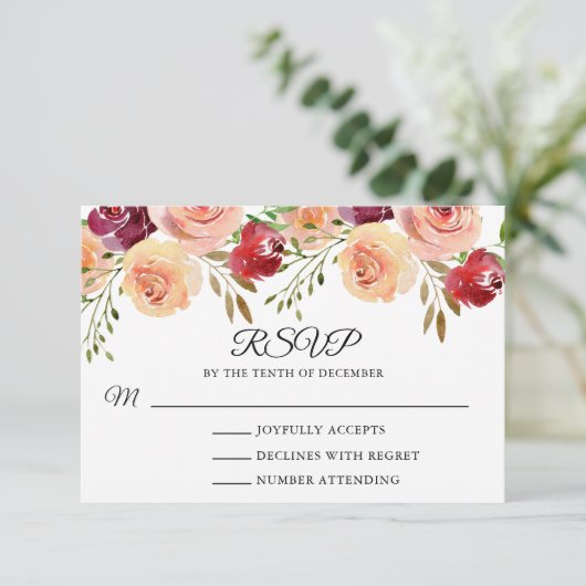 バーグンディエレガントピーチ牡丹フローラウェディングRSVP (スタンド正面)