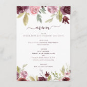 バーグンディエレガントフラワーズフローラウェディングレセプション メニュー (正面)