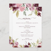 バーグンディエレガントフラワーズフローラウェディングレセプション メニュー (正面/裏面)