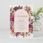 バーグンディエレガントフローラアーチ葬儀記念碑 招待状 (スタンド正面)