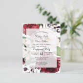 バーグンディエレガントフローラゴールドフォイル婚約パーティ 招待状 (スタンド正面)