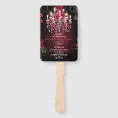 バーグンディエレガントフローラシャンデリア結婚式 プログラム ハンドファン (正面)