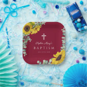 バーグンディエレガントフローラヒマワリ十字洗礼 ペーパープレート (パーティー)