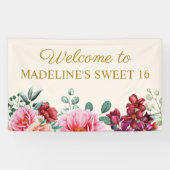 バーグンディエレガントフローラピンクピーニーズスウィート16 横断幕 (横)