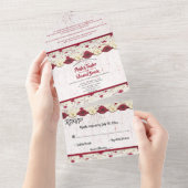 バーグンディエレガントフローラフレームボホサマー結婚ズ オールインワン招待状 (貼ってはがせる)