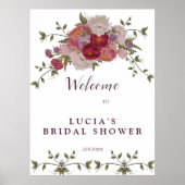 バーグンディエレガントフローラブライダルシャワーへようこそ ポスター (正面)