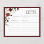 バーグンディエレガントフローラブライダルシャワーレシピカード (正面)