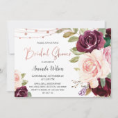 バーグンディエレガントフローラブライダルシャワー招待 招待状 (正面)