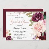 バーグンディエレガントフローラブライダルシャワー招待 招待状 (正面/裏面)