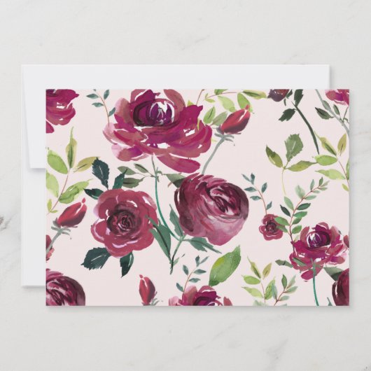 バーグンディエレガントフローラリースベビー写真誕生 案内状 (裏面)