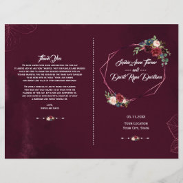 バーグンディエレガントフローラ幾何学的結婚式 プログラム