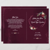 バーグンディエレガントフローラ幾何学的結婚式 プログラム (正面/裏面)