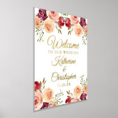 バーグンディエレガントフローラ秋の結婚式ウェルカム金ゴールド 箔ポスター (レイダウン)