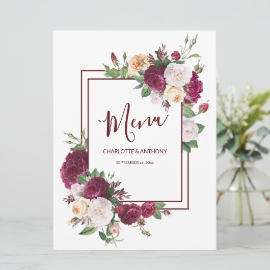 バーグンディエレガントフローラ – ウェディングレセプションメニュー メニュー (スタンド正面)