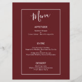 バーグンディエレガントフローラ – ウェディングレセプションメニュー メニュー (裏面)