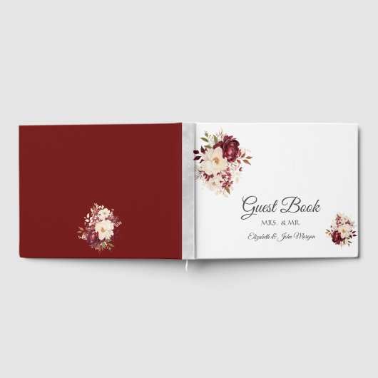 バーグンディエレガントホワイトフラワーズゲストブック ゲストブック (全面)