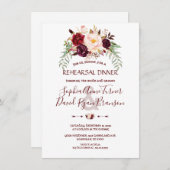 バーグンディエレガントマルサラフローラリハーサルディナー 招待状 (正面/裏面)