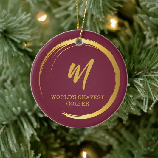 バーグンディエレガントモノグラムゴルフ セラミックオーナメント (ツリー)