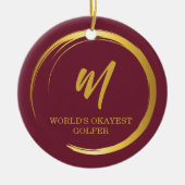 バーグンディエレガントモノグラムゴルフ セラミックオーナメント (正面)