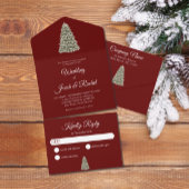 バーグンディエレガントレッドのライトクリスマスツ結婚リー オールインワン招待状