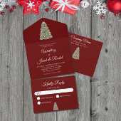 バーグンディエレガントレッドのライトクリスマスツ結婚リー オールインワン招待状