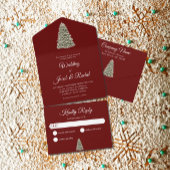 バーグンディエレガントレッドのライトクリスマスツ結婚リー オールインワン招待状