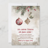 バーグンディエレガントレッドクリスマスカクテルパーティー 招待状 (正面)