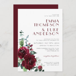 バーグンディエレガントレッドフローラマルサラマ結婚ルーン 招待状