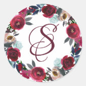 バーグンディエレガントレッドフローラモノグラム封筒用シール ラウンドシール (正面)