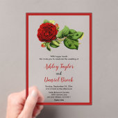 バーグンディエレガントレッドローズロマンチックなフローラ結婚ズ アクリル招待状 (インサイチュ (ポータブル))