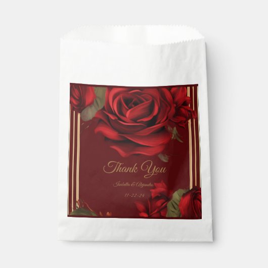 バーグンディエレガントレッドローズ&金ゴールドズ結婚ーズ フェイバーバッグ (正面)