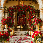 バーグンディエレガントレッドローズ&金ゴールドズ結婚ーズ ポスター